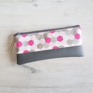 Pencil case personalized with name / pencil case / pencil case / cosmetic pouch / cotton / faux leather / honeycomb geometric