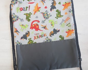 Children's gym bag with name, kindergarten gym bag, gym bag, gym bag, sports bag, dinosaur, dinos, grey