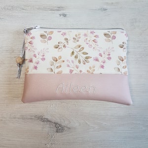 Kosmetiktäschchen personalisierbar / Kosmetiktasche / Kleines Täschchen / Baumwolle / Kunstleder / Blüten rosa / Kosmetiktasche XL Bild 2