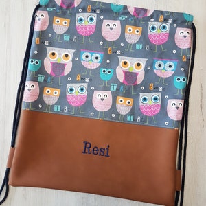 Sac de sport avec nom / sac de sport pour enfants / sac de sport pour la maternelle / sac à dos / coton / simili cuir / hiboux