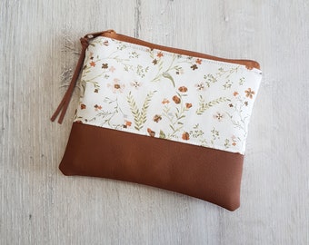 Cosmetic bag customizable with name / Cosmetic bag XL / Small bag / Cotton / Faux leather / Flowers floral