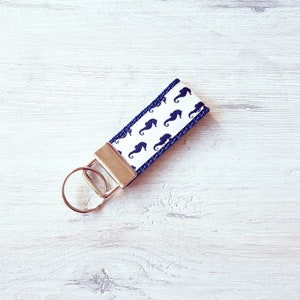 Lanyard, lanyard, key ring, seahorse, maritime, blue, white, silver
