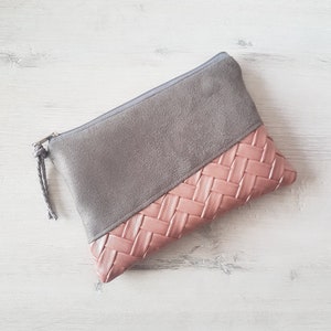 Borsa per cosmetici personalizzabile / borsa per cosmetici / astuccio / borsa piccola / cotone / ecopelle / grigio rosa