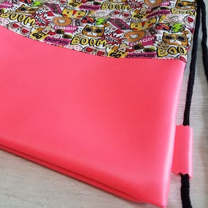 Gym bag with name / children's gym bag / kindergarten gym bag / backpack / cotton / imitation leather / cat donut neon pink image 7