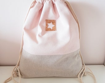 Gym bag, children's gym bag, gym bag, festival bag with inner fabric, pink, beige/gold, canvas