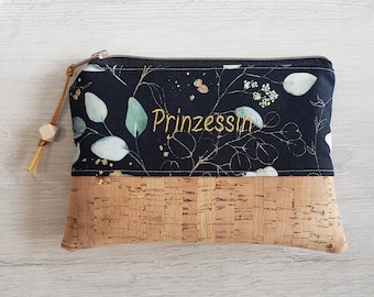 Cosmetic bag / customizable / small bag / cotton / cork / eucalyptus black / cosmetic bag XL