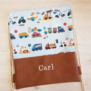 Personalized gym bag / children's gym bag / kindergarten gym bag / sports bag / cotton / imitation leather / vehicles