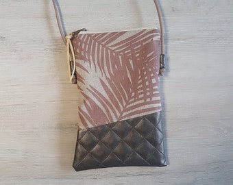 Mobile phone bag / mobile phone bag to hang around / crossbody / shoulder bag / canvas / imitation leather / vegan / palm leaves old pink