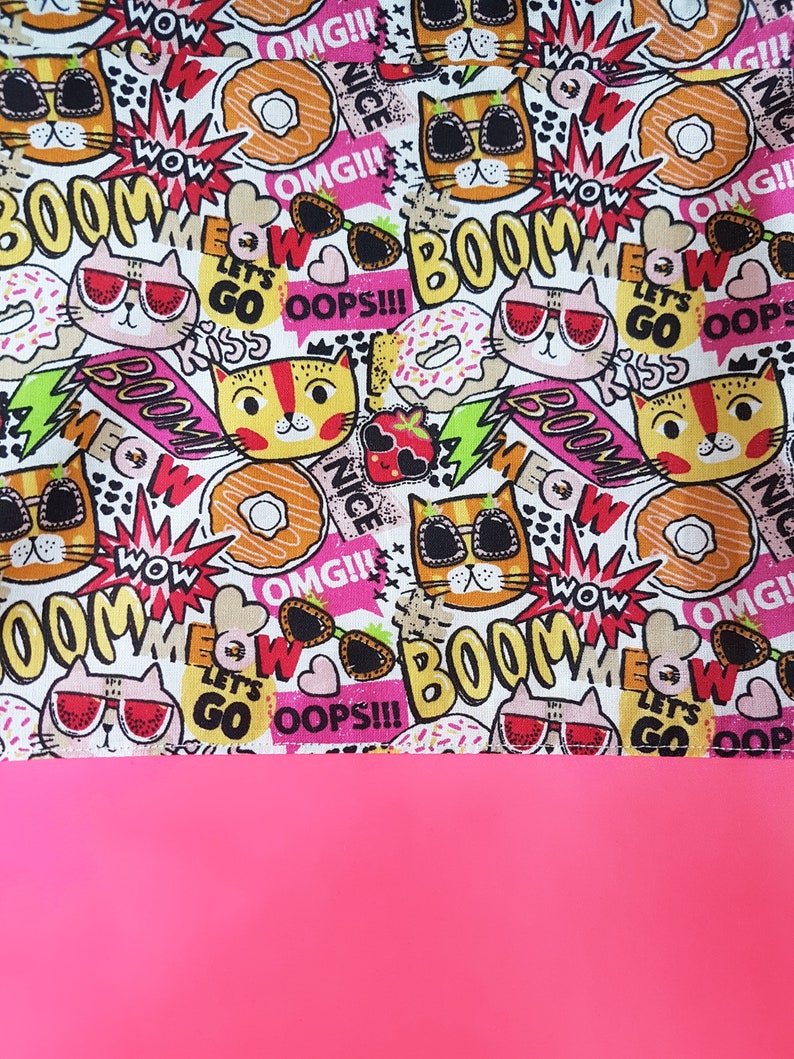 Gym bag with name / children's gym bag / kindergarten gym bag / backpack / cotton / imitation leather / cat donut neon pink image 5