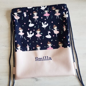 Sac de sport avec nom / sac de sport pour enfants / sac de sport pour maternelle / sac à dos / coton / simili cuir / ballerine bleu