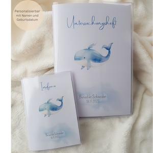 Set van U-boekje en vaccinatiebewijs gepersonaliseerd met naam / gezondheidsboekje omslag / onderzoeksboekje omslag / geboortegeschenk / beschermhoes / walvis