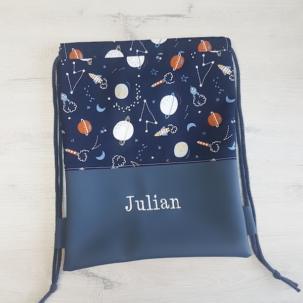 Gym bag personalized with name / children's gym bag / kindergarten gym bag / sports bag / cotton / faux leather / space rocket