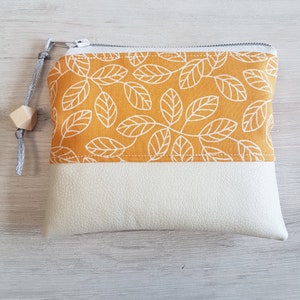 Borsa cosmetica, borsa cosmetica personalizzabile, borsa per il trucco, borsa per assorbenti, borsa piccola, foglie, cotone, similpelle
