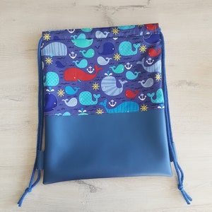 Gym bag personalized with name / children's gym bag / kindergarten gym bag / sports bag / cotton / imitation leather / colorful whales