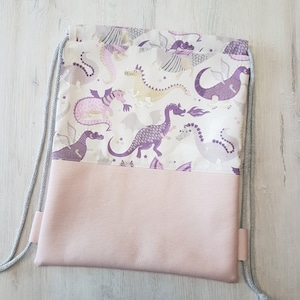 Sac de sport avec nom / sac de sport pour enfants / sac de sport pour maternelle / sac à dos / coton / simili cuir / rose dragon