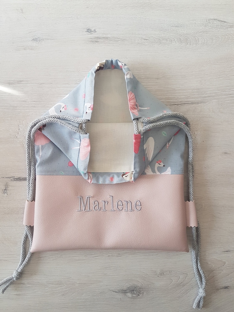 Gym bag with name / children's gym bag / kindergarten gym bag / backpack / cotton / imitation leather / ballerina grey image 4