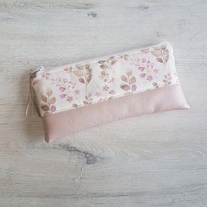 Pencil case personalized with name / pencil case / pencil bag / cosmetic bag / cotton / imitation leather / flowers pink