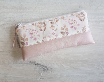 Pencil case personalized with name / pencil case / pencil case / cosmetic bag / cotton / faux leather / flowers pink