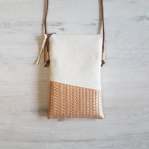 Bolso para móvil / bolso para colgar el móvil / bandolera / bandolera / lona / polipiel / vegano / trenzado dorado