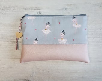 Kosmetiktäschchen personalisierbar mit Name / Kosmetiktasche XL / Kleines Täschchen / Baumwolle / Kunstleder / Ballerina klein