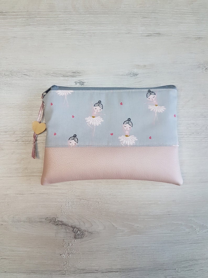 Cosmetic bag customizable with name / cosmetic bag XL / small bag / cotton / faux leather / ballerina small image 1