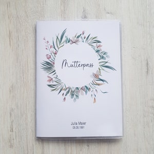 Zwangerschapspaspoorthoes gepersonaliseerd met extra vak en naam / 3-delig / cadeau zwangerschap / Flowerhoop bloemenkrans