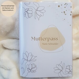 Moeders paspoorthoesje gepersonaliseerd met extra compartiment en naam / moeders paspoorthoesje / zwangerschapscadeau / lijntekeningen bloem bloemen
