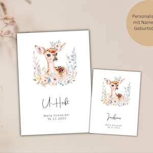 Set libretto U e certificato vaccinale personalizzato con nome / copertina libretto sanitario / copertina libretto esami / regalo nascita / copertina protettiva / cervo
