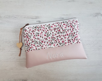 Personalized cosmetic bag with name / XL cosmetic bag / Small pouch / Cotton / Faux leather / Floral print