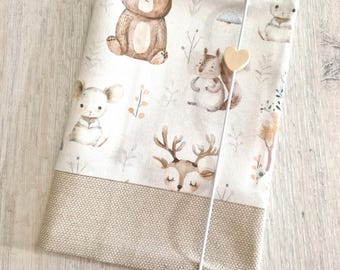 Personalized U-booklet cover with pocket and name / Examination booklet cover / Health booklet cover / Cotton / Canvas / Woodland animals