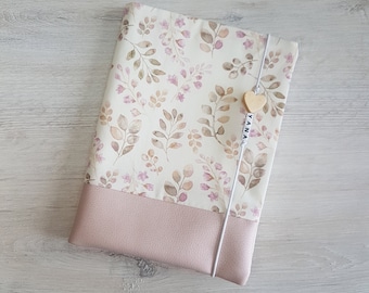 Funda para libreta U personalizada con compartimento y nombre / funda para libreta de examen / funda para libreta sanitaria / algodón / piel sintética / flores rosa