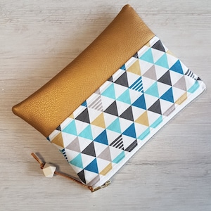 Trousse per cosmetici, busta per assorbenti, borsa piccola, triangolo geometrico, cotone, ecopelle, trousse XL personalizzabile
