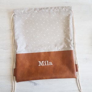 Sac de sport personnalisé avec nom / sac de sport enfant / sac de sport maternelle / sac à dos / coton / simili cuir / pissenlit