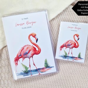 U-boekje en vaccinatiebewijs zijn te personaliseren met naam / omslag gezondheidsboekje / omslag examenboekje / beschermhoes / geboortecadeau / flamingo