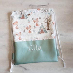 Sac de sport personnalisé avec nom / sac de sport pour enfants / sac de sport pour maternelle / sac à dos / coton / simili cuir / renard hibou animaux de la forêt