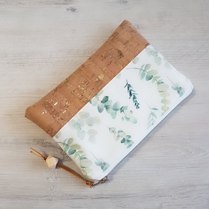 Kosmetiktäschchen XL personalisierbar / Kleines Täschchen / Baumwolle / Kork / Eukalyptus