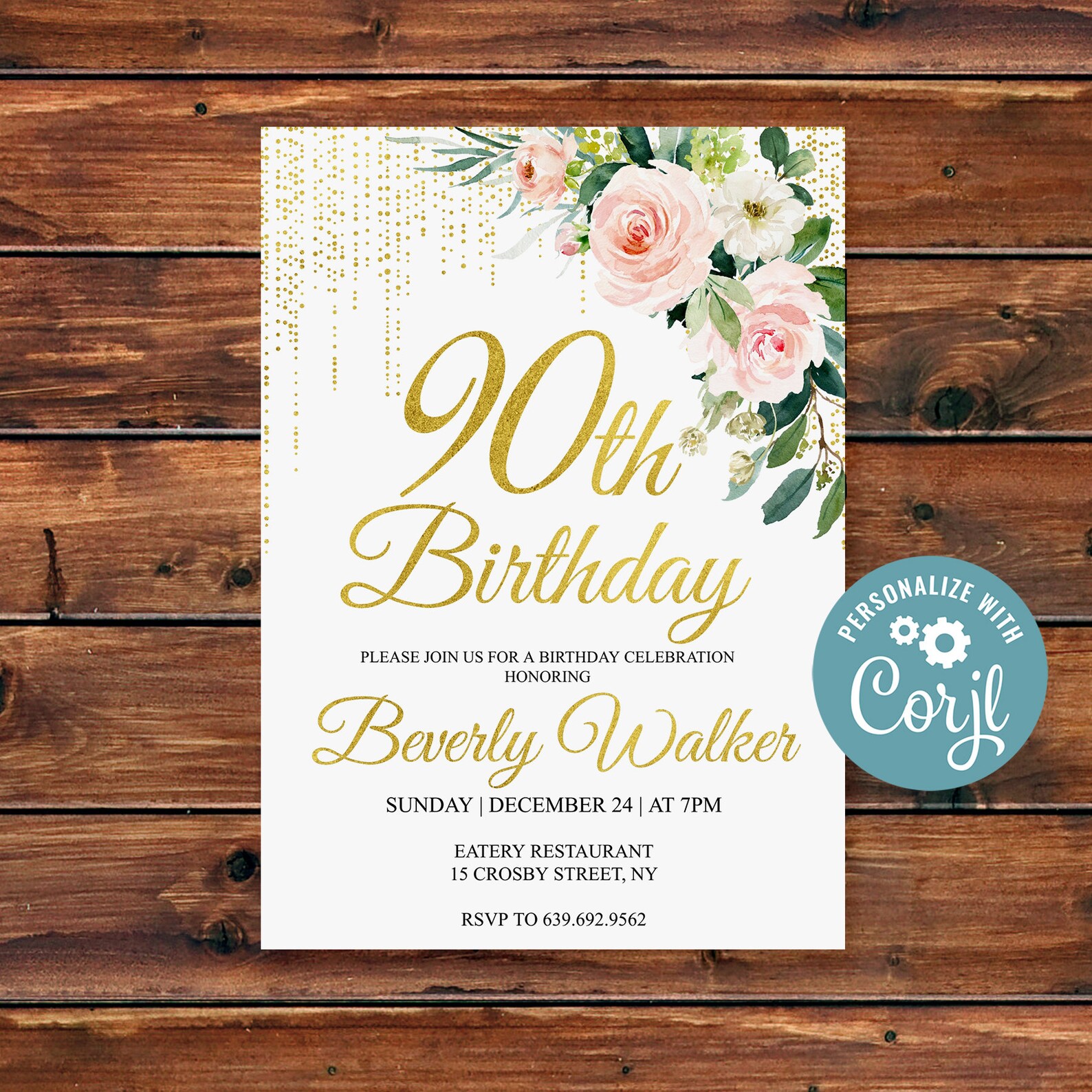 90th Birthday Invitation Floral and Gold Birthday Party Etsy