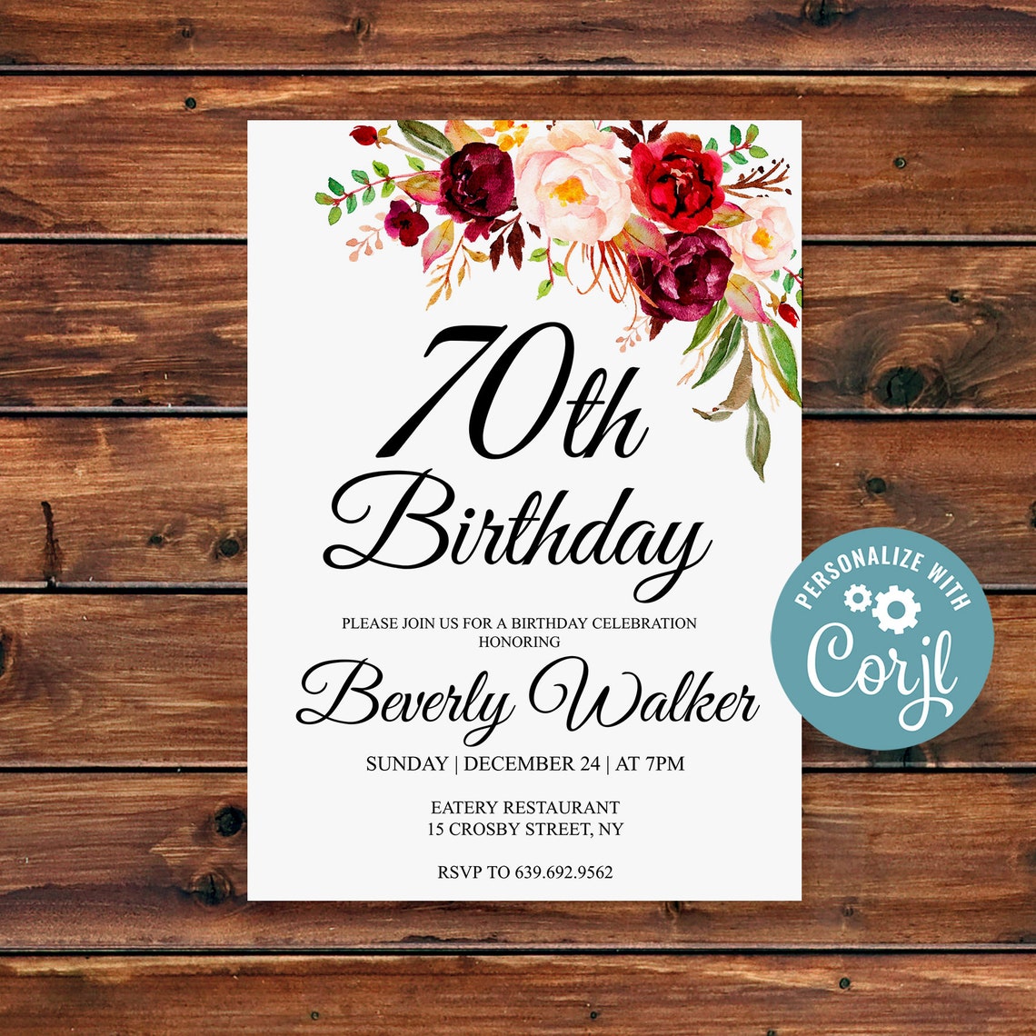 Editable 70th Birthday Invitation Any Age Women Birthday | Etsy
