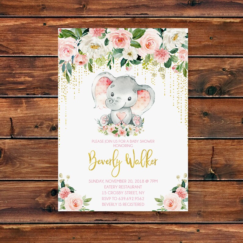 Elephant Baby Shower Invitations Safari Baby Shower Pink and Etsy