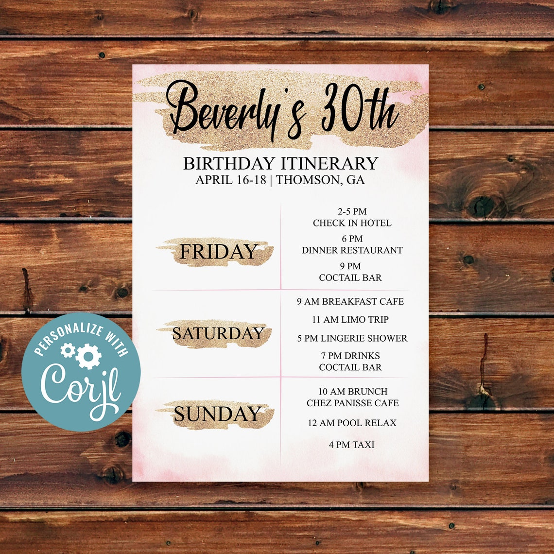 Birthday Itinerary Template Free