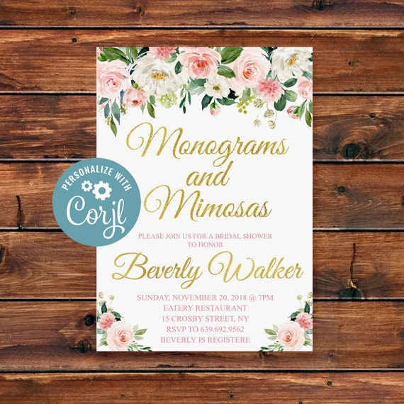 Mimosas and Monograms Bridal Shower Invite, Monograms & Mimosas Bridal Shower Invitation, Monogram and Mimosa party, Editable Invitation 11 Il_570xn