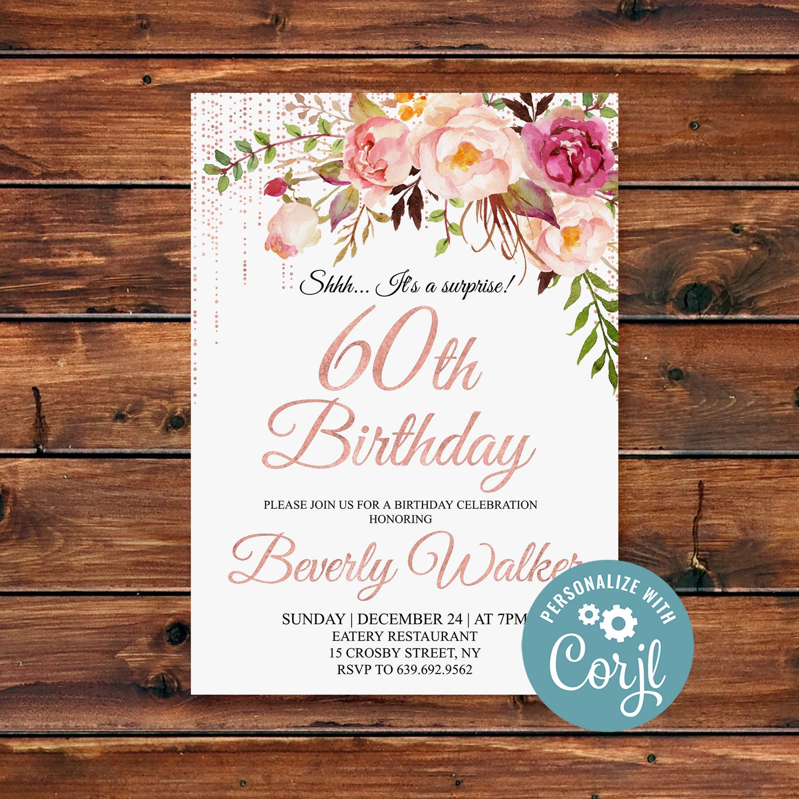 60th Surprise Birthday Invitation Floral Women Birthday | Etsy