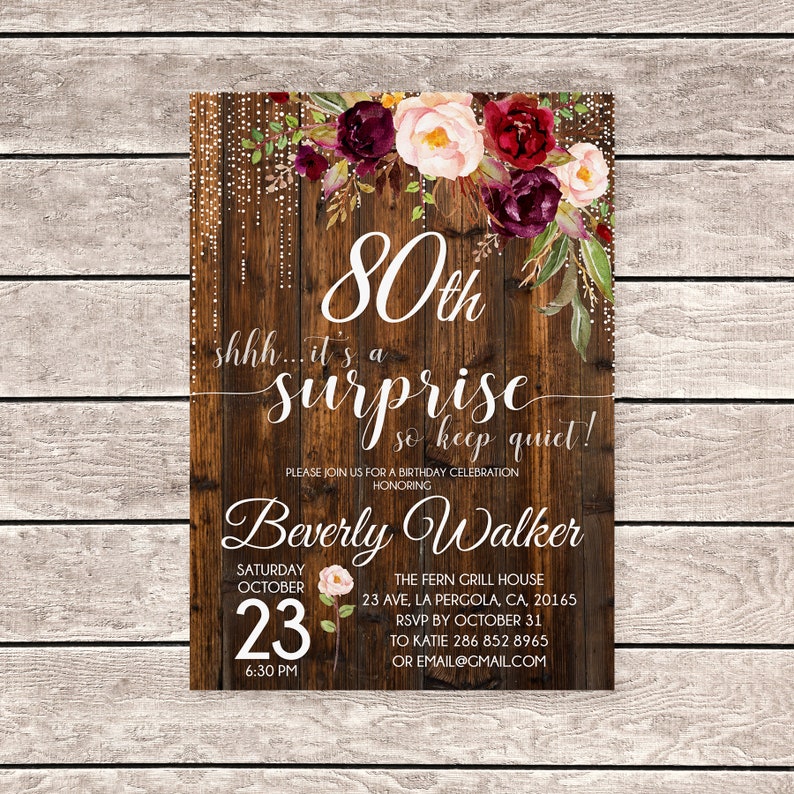 Surprise 80th Birthday Invitation Any Age Surprise Birthday | Etsy