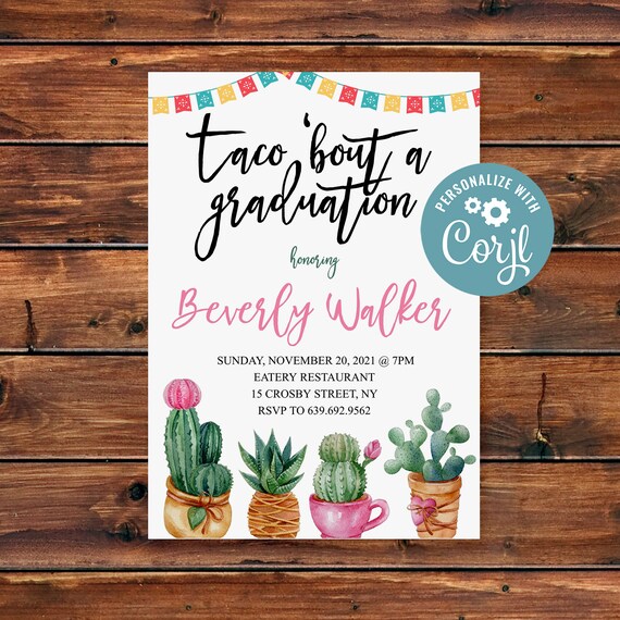 Taco Graduation Invitation, Mexican Cactus Fiesta Graduation Party, Fiesta Nurse Graduation Invitation,Taco Nursing Graduation, Editable 13 Il_570xn
