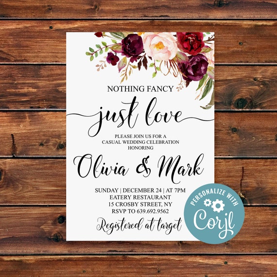 Nothing Fancy Just Love invitation Wedding Reception invitation Elope Announcement Reception Invitation Simple Casual Party Invitation 28 Il_570xn