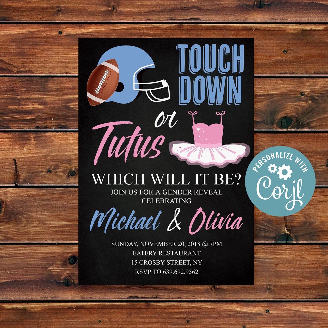 Tutus or Touchdowns Invite Gender Reveal Invitation Pink Etsy