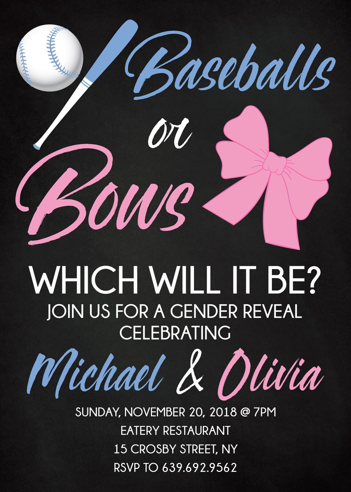 Gender Reveal Invitation Baseballs or Bows Gender Reveal Etsy