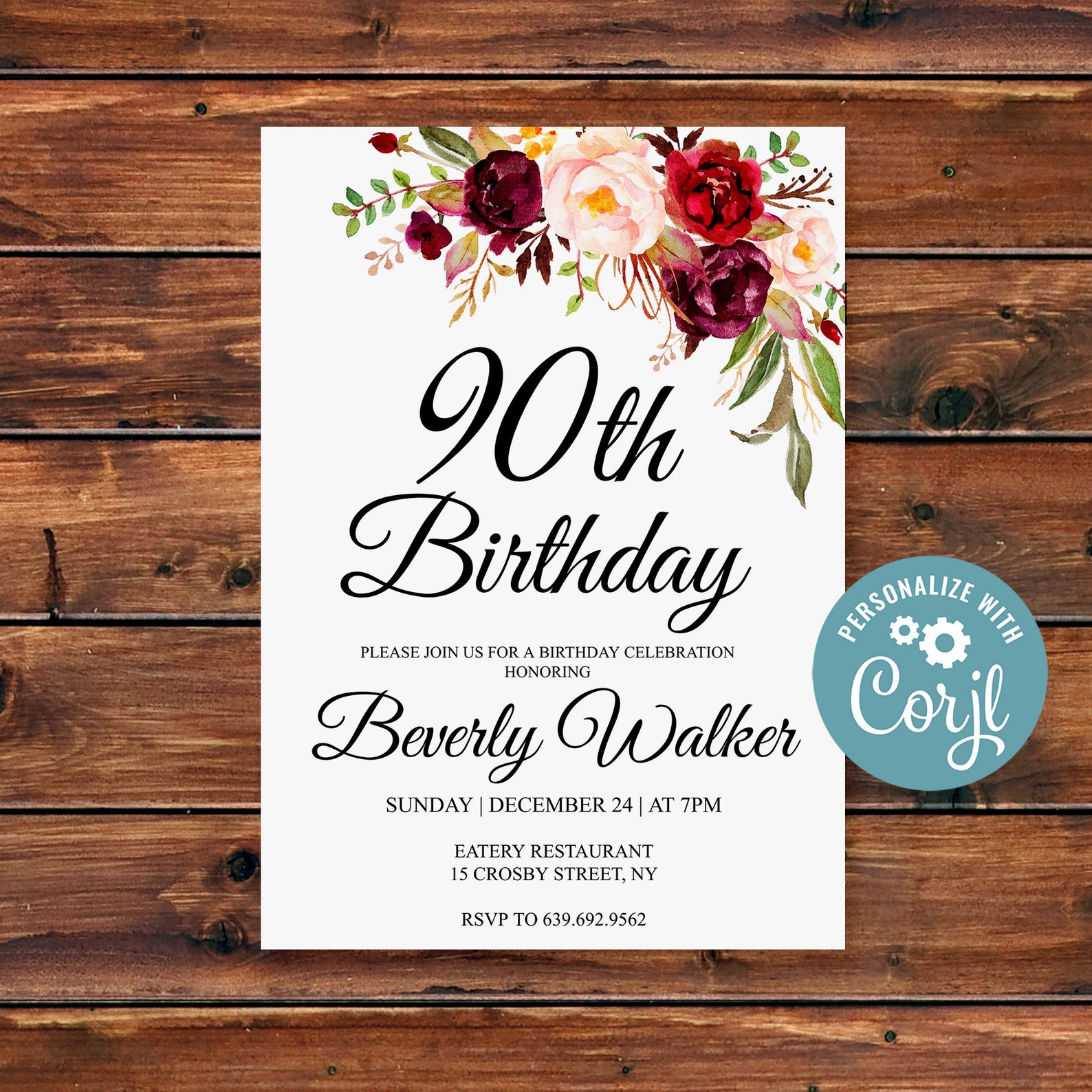 Editable 90th Birthday Invitation Any Age Women Birthday | Etsy