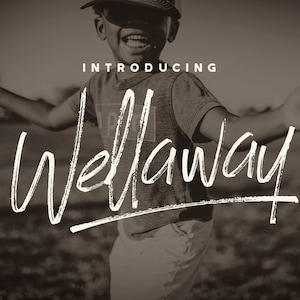 May include: A black and white photo of a child smiling and holding out their arms. The text "Introducing Wellaway" is written in white across the image.