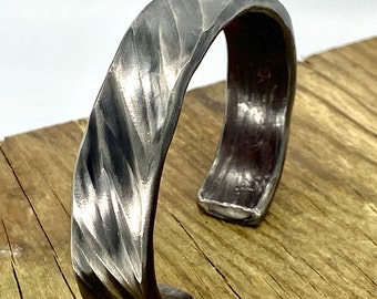 Hammered Titanium Cuff Bracelet, Men's Diagonal Bangle